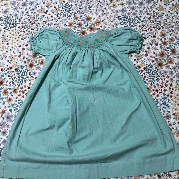 Smocked Green Bishop Dress - Picture 1 of 8